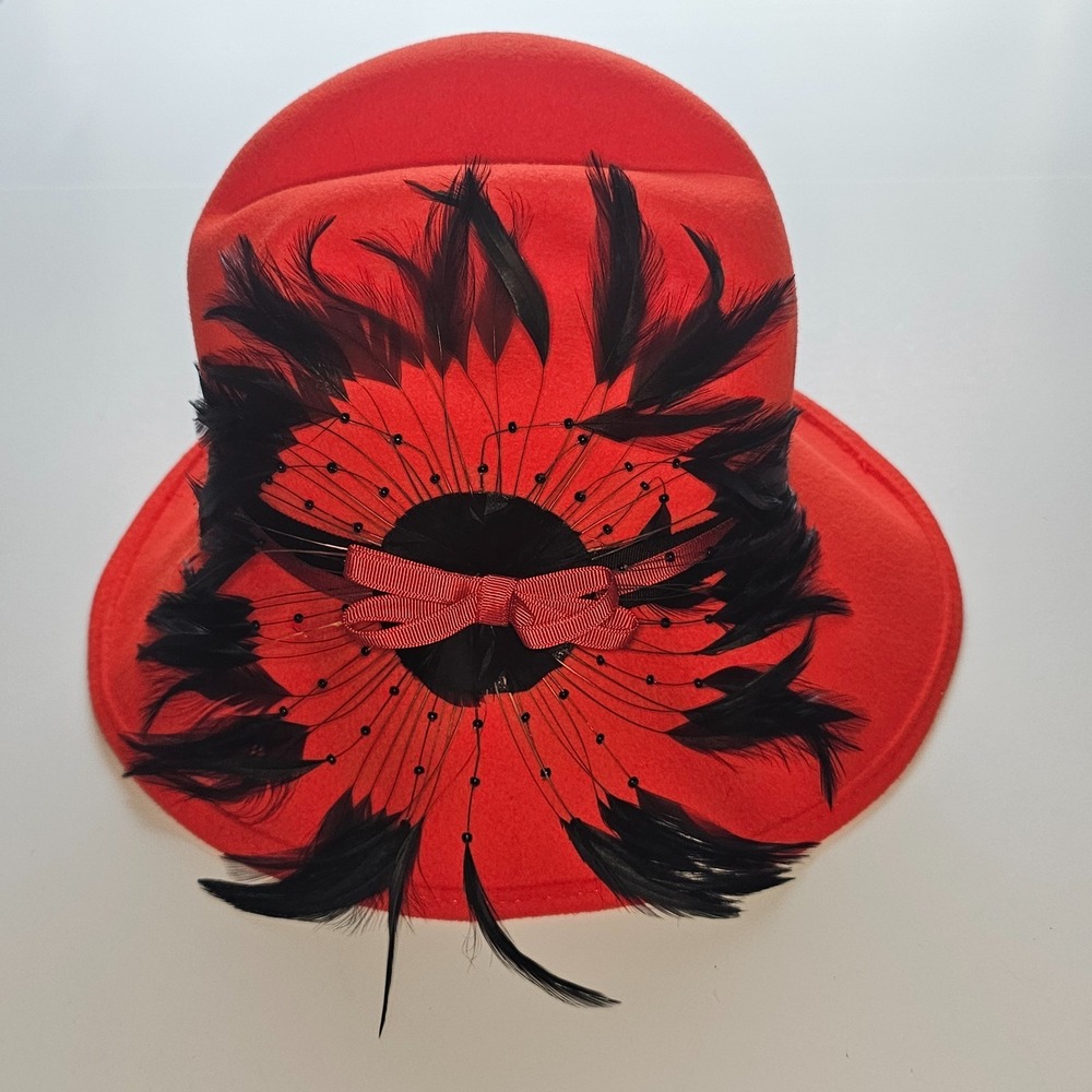 Vintage Red  Doeskin Red Feathered Hat by Bollman & Co.